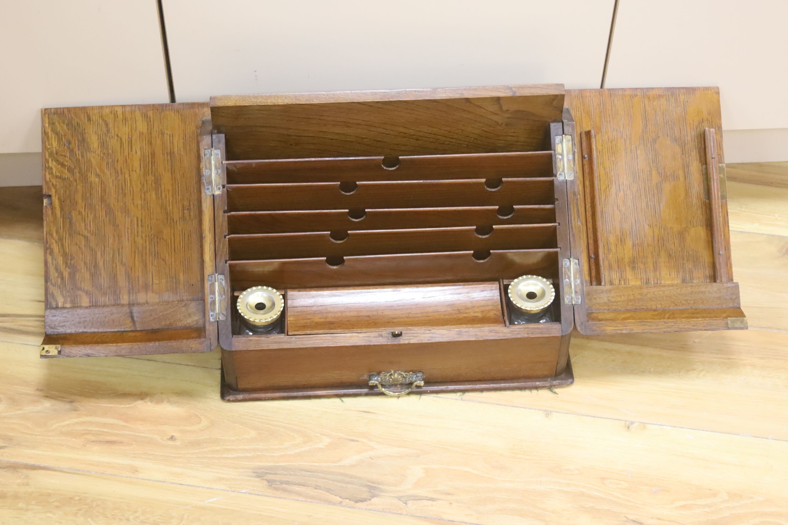 A Victorian oak stationery box, 40 x 29cm